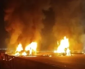 sleeper bus caught fire